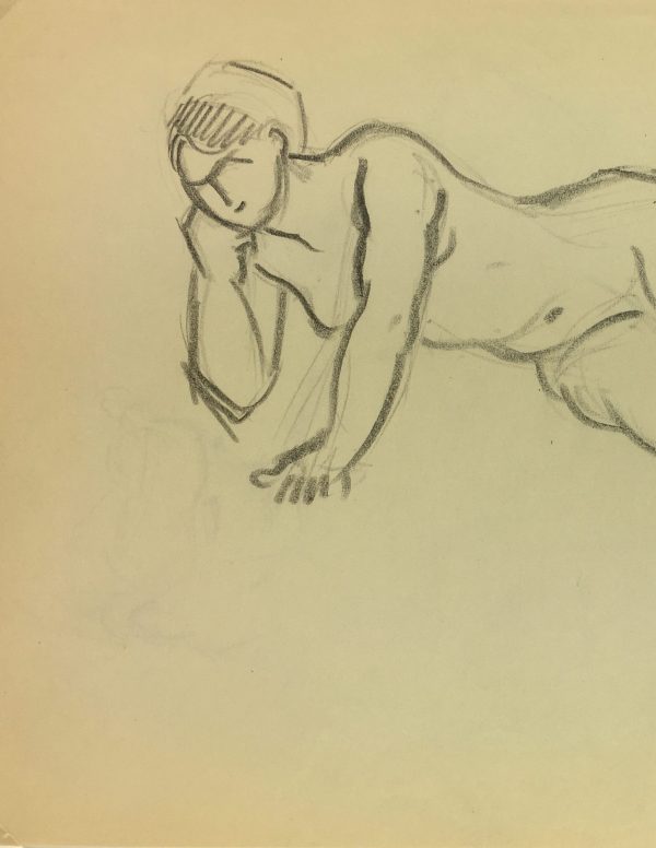 Nudes Original Art - Nude Drawing, J. Ernst, c.1940