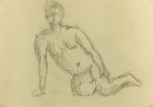 Nudes Original Art - Nude Drawing, R. Bailly, 1988