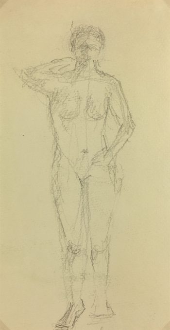 Nudes Original Art - Nude Drawing, R. Bailly, 1988
