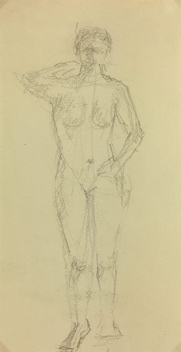 Nudes Original Art - Nude Drawing, R. Bailly, 1988