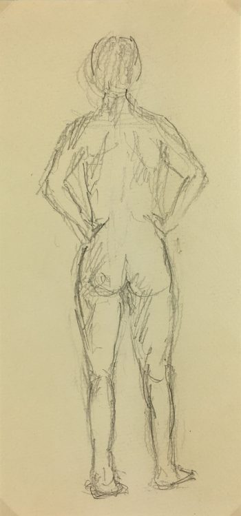 Nudes Original Art - Nude Drawing, R. Bailly, 1988