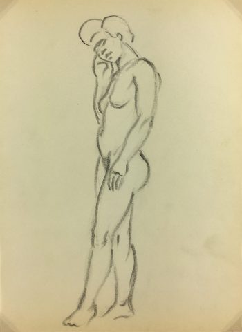 Nudes Original Art - Nude Drawing, J. Ernst, c.1940