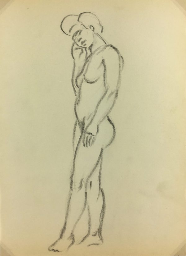 Nudes Original Art - Nude Drawing, J. Ernst, c.1940