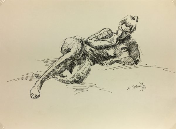 Nudes Original Art - Nude Drawing, H. Treville, 1993