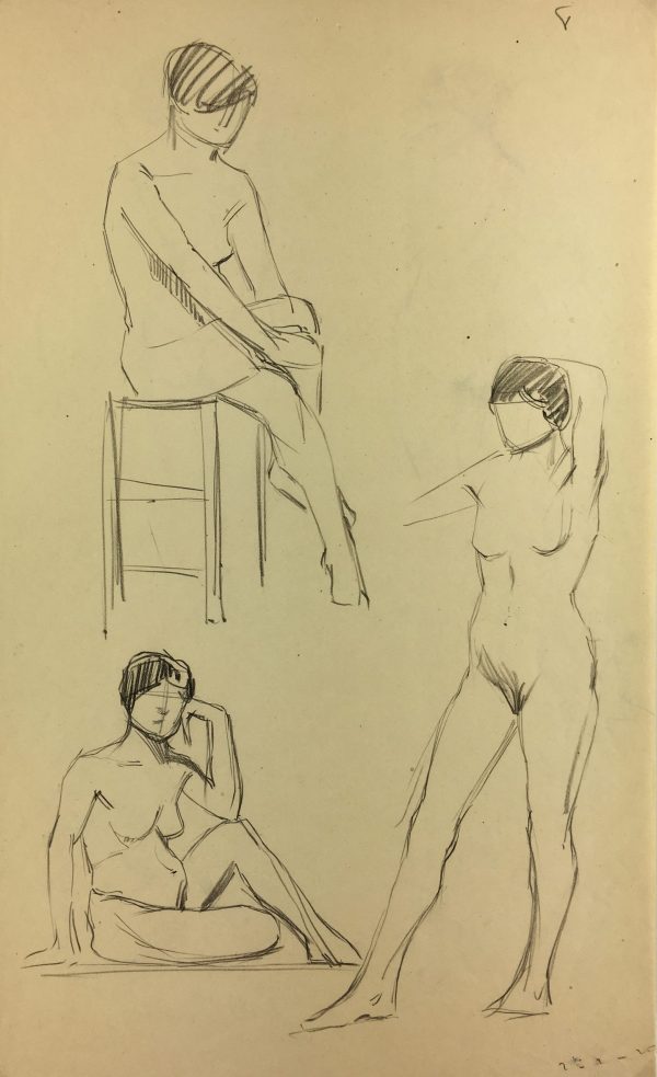 Nudes Original Art - Nude Drawing, French, 1920