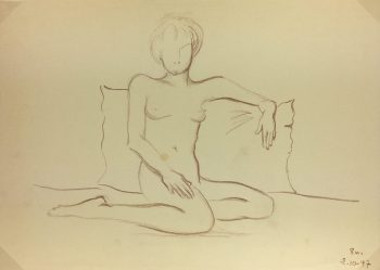 Nudes Original Art - Drawing of Nude, Maurice Porte, 1997