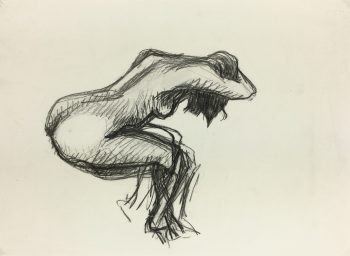 Nudes Original Art - Crouching Nude, French, 2000s