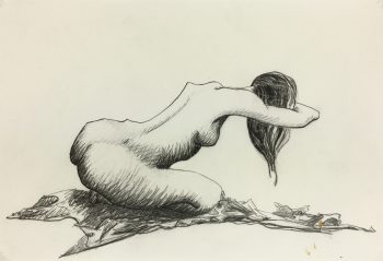Nudes Original Art - Crouching Nude, French, 2000s