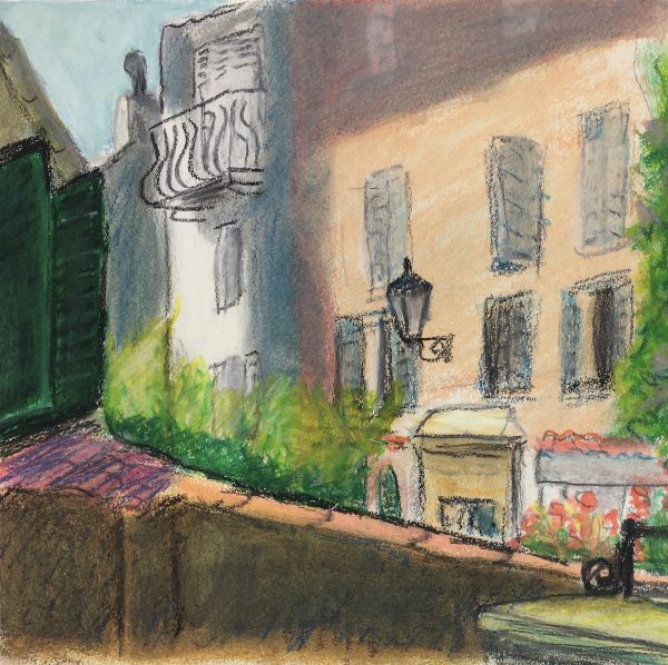 Provence, France Original Art - Pastel, French - Terrace View, 1980s
