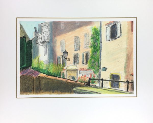 Provence, France Original Art - Pastel, French - Terrace View, 1980s