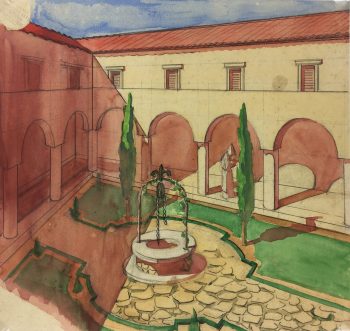 Provence, France Original Art - Cour Intérieur, Beaux-Arts, c.1930