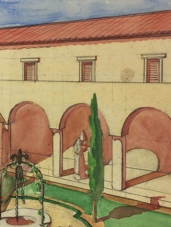 Provence, France Original Art - Cour Intérieur, Beaux-Arts, c.1930