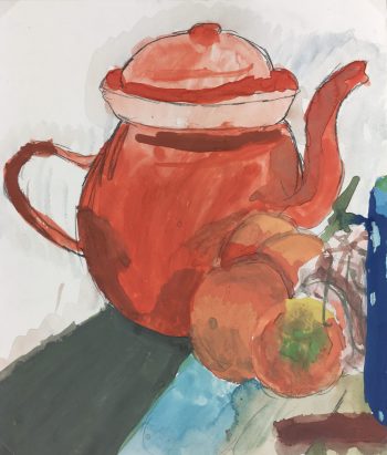 Still Life Original Art - Red Kettle, French, c.1990