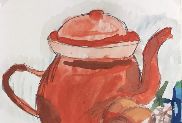 Still Life Original Art - Red Kettle, French, c.1990