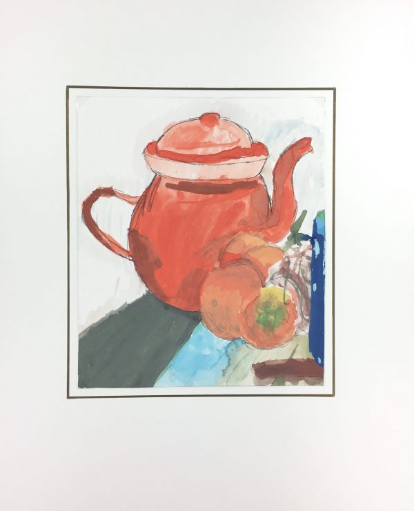 Still Life Original Art - Red Kettle, French, c.1990