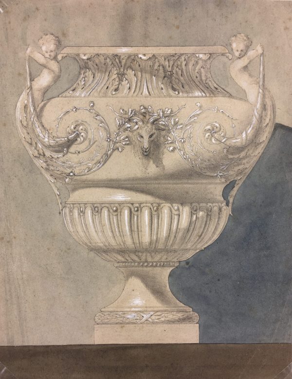 Still Life Original Art - Watercolor Etude - Urn, c.1880