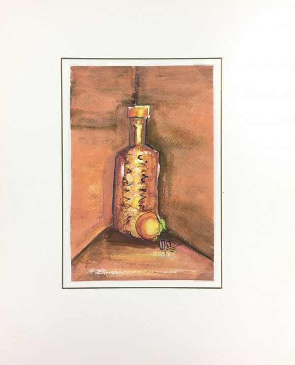 Still Life Original Art - Bottle and Peach, Armando Sanchez (Merida0, 2012