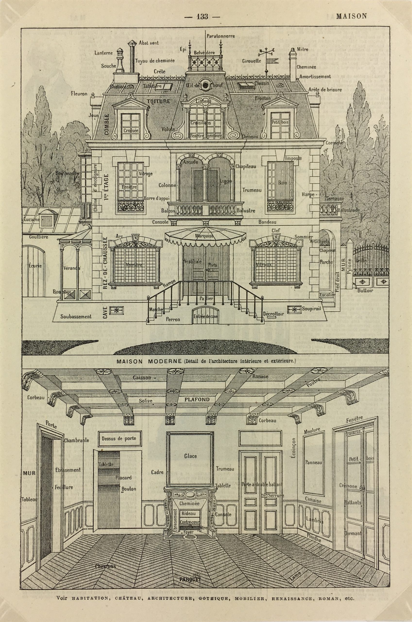 Architecture Print - French House, 1916 - Original Art