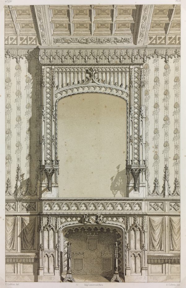 Architecture Print - French Interior, Lemercier, Fireplace, 1862