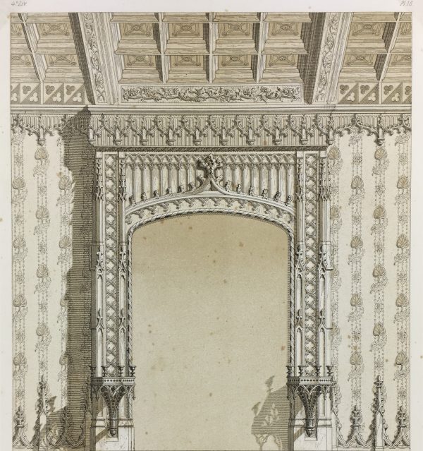 Architecture Print - French Interior, Lemercier, Fireplace, 1862