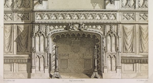Architecture Print - French Interior, Lemercier, Fireplace, 1862