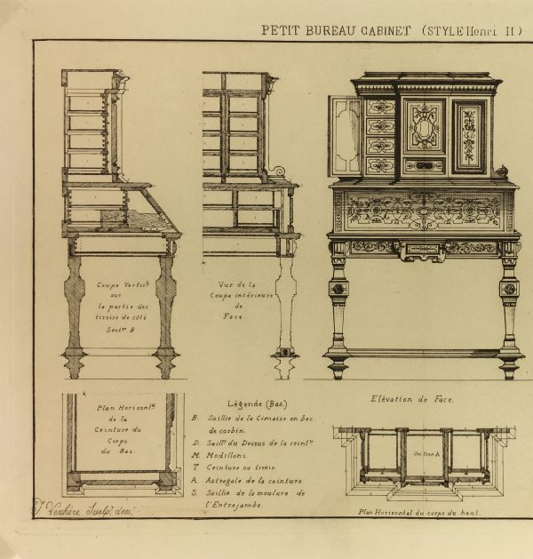 Architecture Print - Furniture Styles, French; J. Verchère, 1873