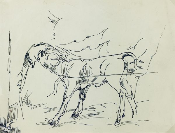 Animals Cattle Original Art - Milking Calf, Kei MItsuuchi (1948-01), 1990