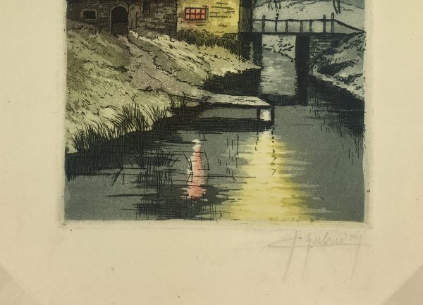 Engravings & Etchings Original Art - Moonlit Windmill, Habridon, c.1930