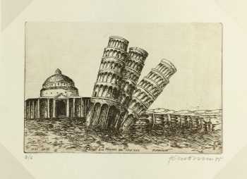 Engravings & Etchings Original Art - Tower of Pisa, Signed LR, 1985