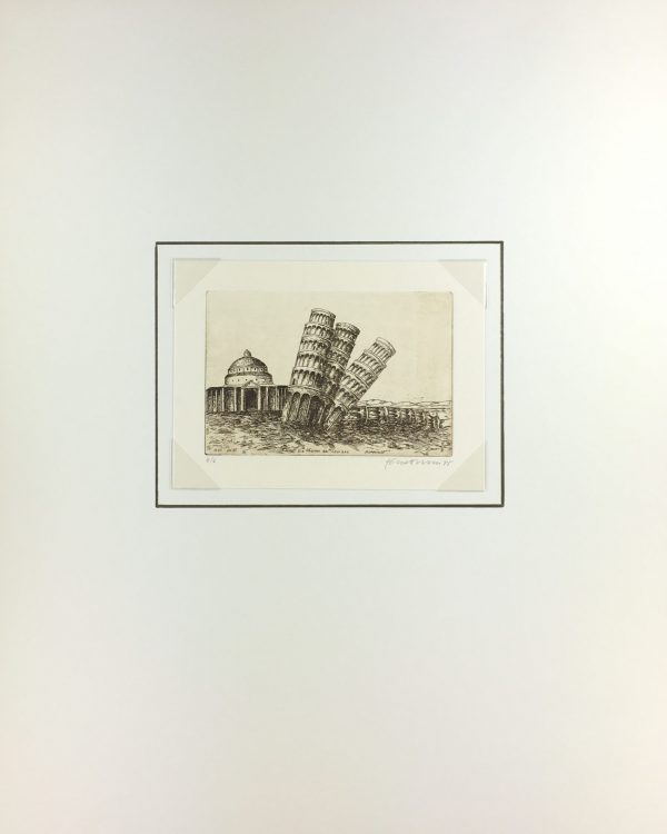 Engravings & Etchings Original Art - Tower of Pisa, Signed LR, 1985