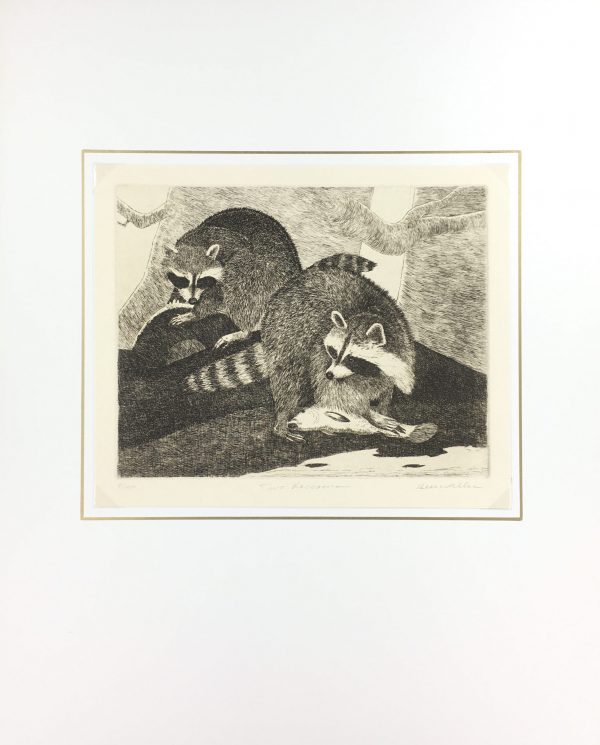 Engravings & Etchings Original Art - Raccoons, Don Weller, C.1960