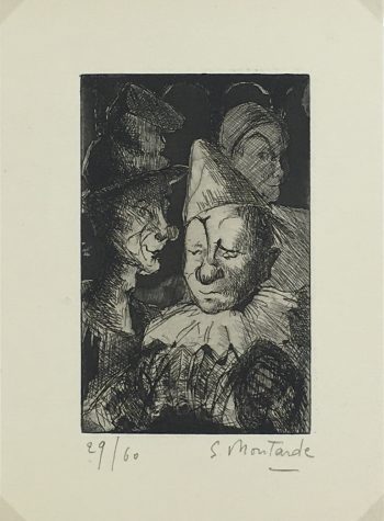 Engravings & Etchings Original Art - Clowns, S. Montarde, 1956