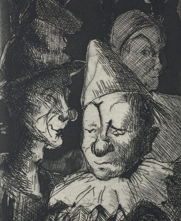 Engravings & Etchings Original Art - Clowns, S. Montarde, 1956