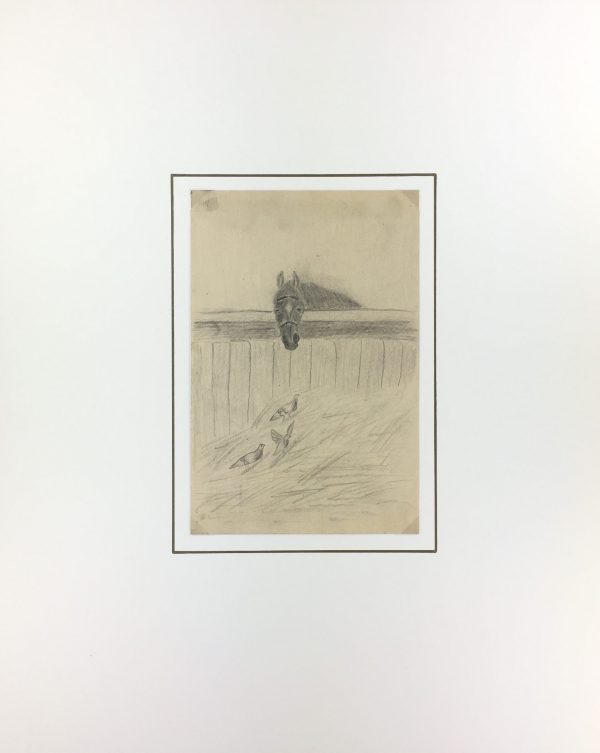 Animals Horses Original Art - Horse and Birds, C.1940