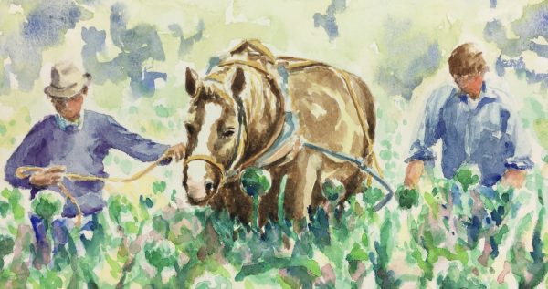 Animals Horses Original Art - Field Work, Jean Chapront, 1999