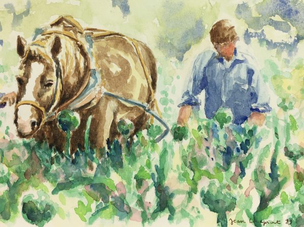 Animals Horses Original Art - Field Work, Jean Chapront, 1999