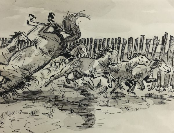 Animals Horses Original Art - Wrangling, Capurro (1913-87), 1950