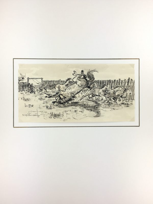 Animals Horses Original Art - Wrangling, Capurro (1913-87), 1950