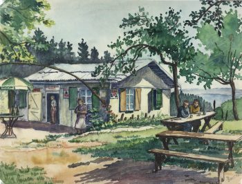 Landscapes Original Art - Roadside Restaurant, M. Bangrate, c.1950