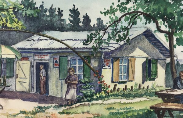 Landscapes Original Art - Roadside Restaurant, M. Bangrate, c.1950