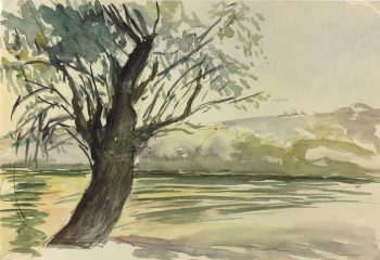 Landscapes Original Art - Watercolor - French Landscape, C. Groux, c.1940