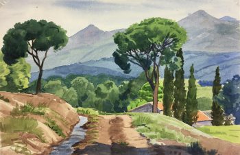 Landscapes Original Art - Water Near Path, French, c.1960