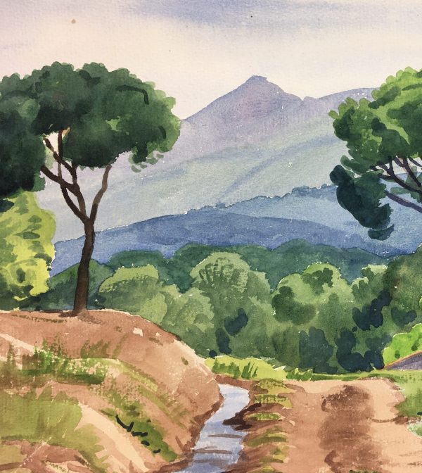 Landscapes Original Art - Water Near Path, French, c.1960
