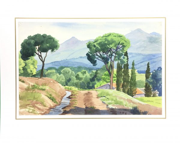 Landscapes Original Art - Water Near Path, French, c.1960
