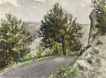 Landscapes Original Art - Watercolor - Landscape, Orgon, 1978