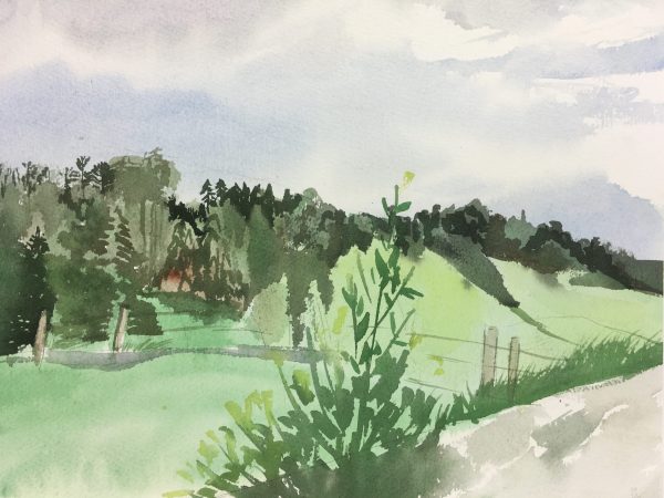 Landscapes Original Art - Watercolor - Countryside, c.1990