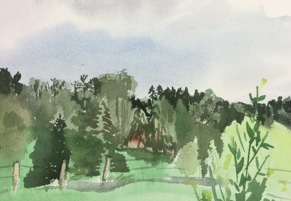 Landscapes Original Art - Watercolor - Countryside, c.1990