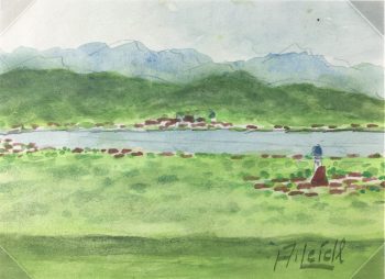 Lakes & Ponds Original Art - Watercolor - Lake Villages, Albert Leidl, C.1960