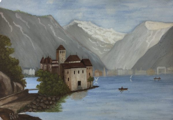 Lakes & Ponds Original Art - Alps Lakeside, Signed, 1889