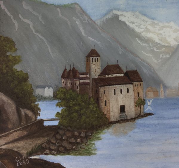 Lakes & Ponds Original Art - Alps Lakeside, Signed, 1889